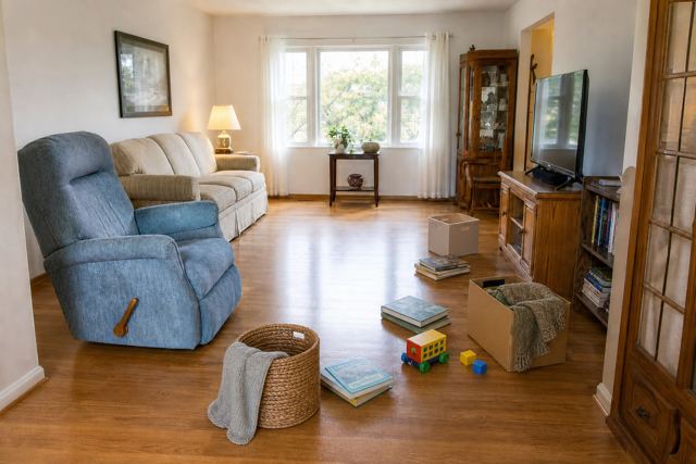 living: Cluttered or narrowed walking path