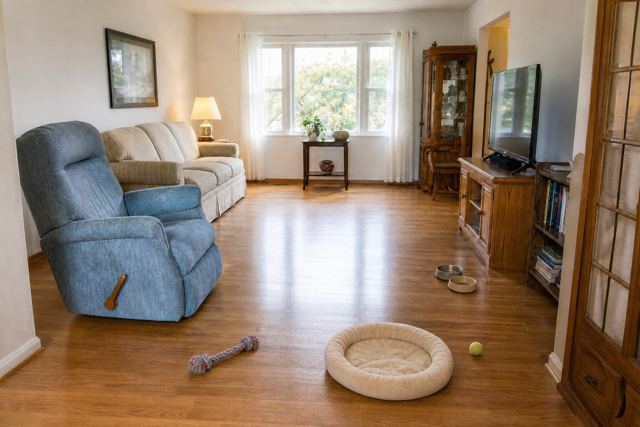 living: Pets and pet items underfoot
