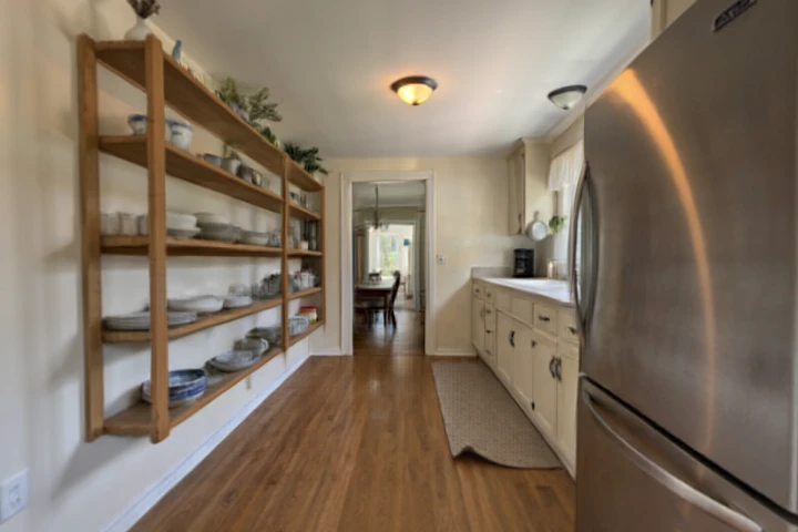 Kitchen runner with a curled corner